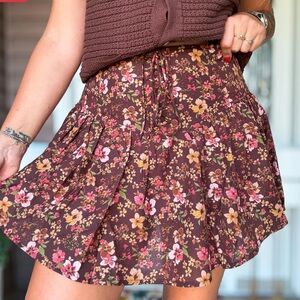 Blu Pepper Size L Floral Lace Up Smock Mini Skirt Skort Brown Woodland Fairy NWT